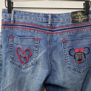 Used Jeans Womens Sz L Blue Denim Jeans Vintage Mickey Minnie Back Pocket